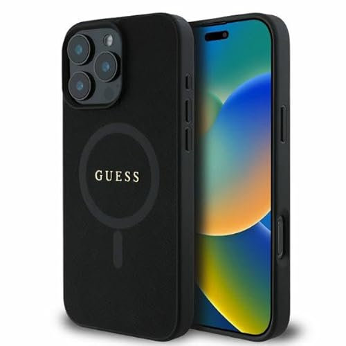 CG MOBILE Guess GUHMP16XPSAHMCK Case for iPhone 16 Pro Max 6.9 Inch Black Hard Case Saffiano Classic Logo