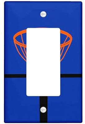 Basketball Light Switch Cover Plate, Blue Sports Design for Game Room Decor, Thermoplastic Wall Plates, Standard Size Single Rocker