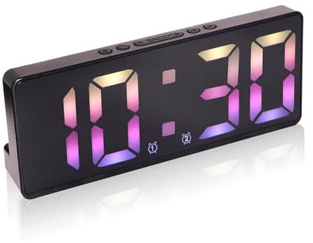 DOINEUFL Digital Alarm Clock, Alarm Clocks Bedside, Led Clock, Alarm Clock for Kids, Clocks for Bedrooms, Battery/USB Powered, 12/24h, Dual Alarm, Snooze, 5 Levels Adjustable Brightness, Voice Control