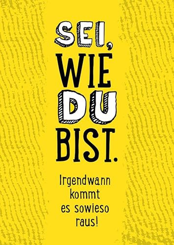 Motivations-Postkarte mit Spruch – Gelb & Schwarz, Inspirierende Lebensweisheit, Authentizität & Positivität, Typografie-Design für Selbstakzeptanz
