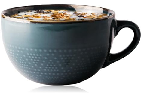 Grande tasse à café en céramique - 700 ml - Grand bol à soupe avec poignée - Pour desserts laitiers, flocons d'avoine - Passe au lave-vaisselle et au micro-ondes (vert foncé)
