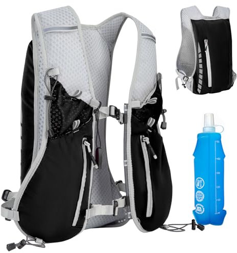 Expansea Zaino da Corsa 7L, Super Leggero Zaino Uomo & Donna, Tasche Multiple, Running Vest With Borraccia Morbida 500ml per Ciclismo, Maratona,Corsa, Arrampicata e Altri Sport All'Aria Aperta