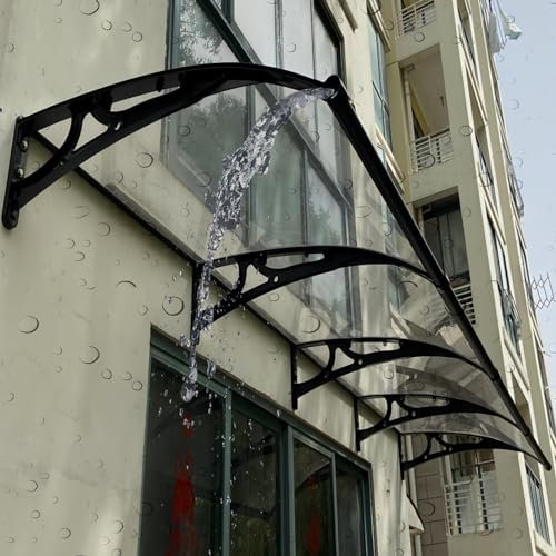 Exterior Patio Window Polycarbonate Awning, Modern Aluminum Bracket House Door Entrance Awning, Weatherproof Awning Canopy With Drainage Trough, Front Door Canopy, UV Protection, Snow. ( Color : Black