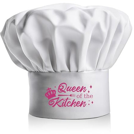 PLIGREAT gorro de cocinero blanco reina de la cocina rosa cita sombrero de cocina ajustable sombrero de cocina lindo corona tenedor patrón de tapa de cocina para mujeres madre esposa abuela hermana
