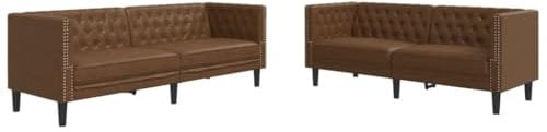 vidaXL Chesterfield Sofa Set 2-TLG., Sofagarnitur mit Kissen, Sitzgruppe für Wohnzimmer, Polstersofa Couch Sessel, Braun Kunstleder Wildleder-Optik