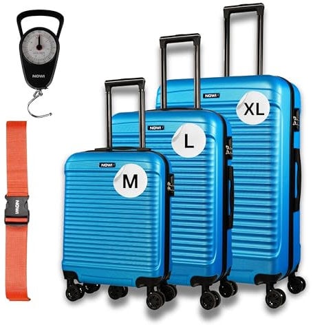 NOWI Kofferset Las Palmas – 3-teiliges Koffer Set aus Hartschale (ABS) mit Zahlenschloss, 4 Doppelrollen, 360° drehbar, leicht & robust – Reisekoffer Set (blau)