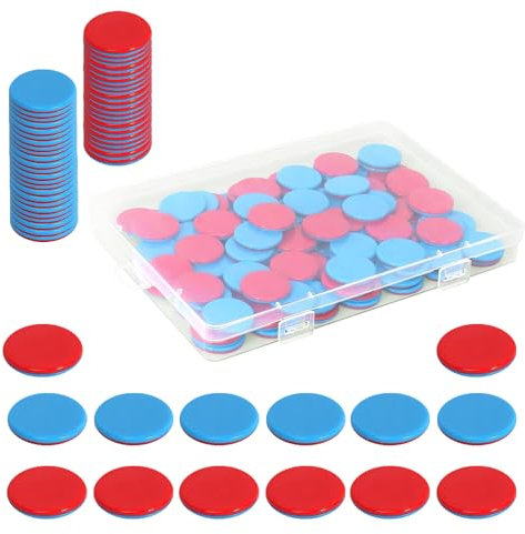 HAPPOW 100 Stück Wendeplättchen Rot Blau, Plastic Rechenplättchen, mit 1 Kunststoff Boxen, Rechenschieber 1. Klasse, Rechenhilfe Grundschule, für Nachhilfe zu Hause, Unterricht im Klassenzimmer