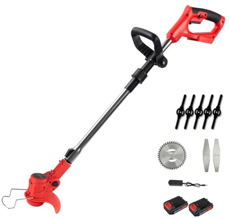 650W Tondeuse à Gazon et Coupe Bordure sans Fil,21V Tondeuse à Gazon Domestique sans Fil Petite Maison Rechargeable Nouvelle Tondeuse à Gazon avec Cour d'herbe Portable Multifonction (2 Batteries)