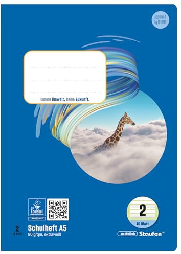 Staufen Style Schulheft - 10 Hefte je 16 Blatt, DIN A5, Lineatur 2 (4/4/4 mm liniert), 80 g/m² Papier