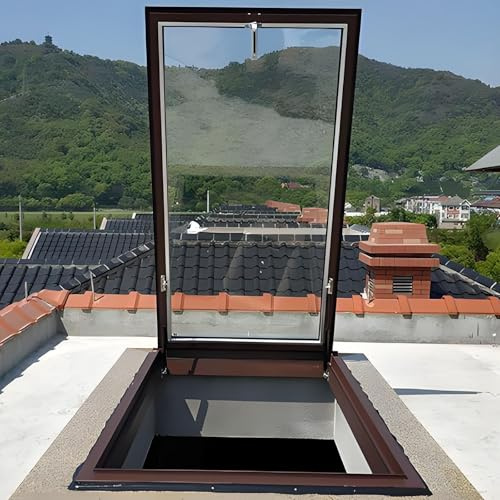 Lucernari e finestre da tetto, lucernari per tetti piani inclinati, illuminazione sotterranea, telaio in lega di alluminio e vetro isolante a doppio strato, per soffitte/verande(Brown,LxW 90x100cm/35.