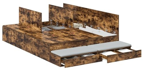 vidaXL Stauraum Bettgestell Raucheiche 140X200 cm Holzwerkstoff Viele Schubladen Modernes Design Einfache Montage Innen Schlafzimmer Möbel