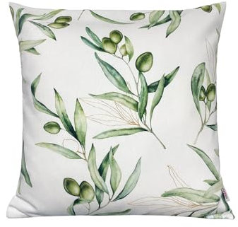 beties Kissenhülle Olive ca. 40x40 cm Italy Collection 100% Baumwolle – Premium Qualität – weiß mit grünen Oliven und zart goldenen Details