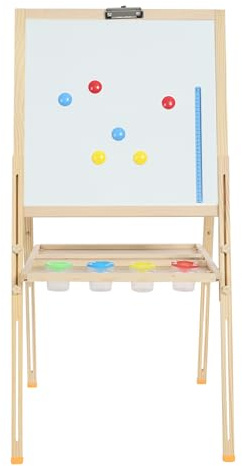 Kinder Tafel Holz 4.8kg Kinder-Staffelei Höhenverstellbare 83-135 cm Kinder Spiel-Tafel aus Holz mit Magnetische Grün Weißtafel, Doppelseitige Staffelei für Kreative zu Hause (ab 3 Jahre)