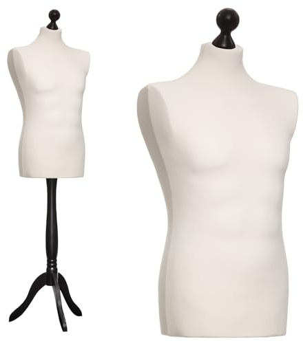 DummyDoll Schneiderpuppe männlich Größe 48/50, Überzug Creme/Ecru, Holzdreibein schwarz