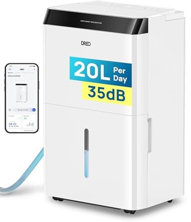 Dreo Smart Luftentfeuchter 20L/24h, Für 37 m² Räume – energiesparend & leise – App & Alexa Steuerung – 3 Modi, Timer, einstellbare Luftfeuchtigkeit, mit Ablaufschlauch, für Schlafzimmer & Badezimmer