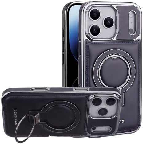 Luxus Leder Invisible Stand Case für iPhone 17 Pro, Kompatibel mit MagSafe, Fallschutz, Blau
