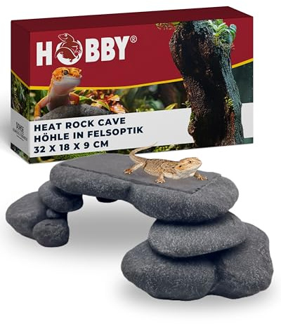 Hobby Heat Cave Terrarium Deko Höhle aus Polyresin I 32x18x9 cm I Wärmespeichernde Reptilien Höhle mit echtem Schieferstein I Natürliches Versteck & Sonnenplatz für Bartagame, Geckos & Schlangen