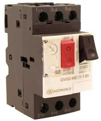 Salvamotor térmico 3P tripolar para protección del motor, ajustable 1-1,6 A 0,75 kW, interruptor térmico motor 2,5 módulos DIN, 690 V CA para monofásico y trifásico