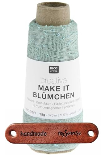 Rico Design 25g CREATIVE MAKE IT BLÜMCHEN PATINA Premium Wolle zartes Beilaufgarn mit Blümchenpailletten für edle Effekte in Strick und Häkelprojekten mit mySearose Label