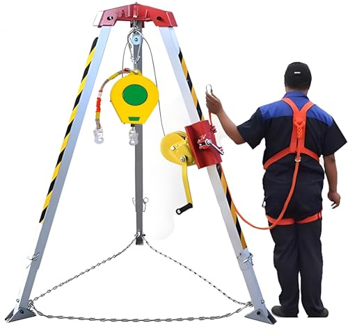 Rescue tripods, Adjustable Legs Bracket Fire Rescue Tripod Anti-Dropping Safety with Self-Locking Device(1800 Lbs Winch,20M 330lbs)