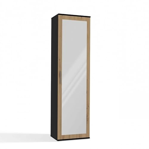 CDF Armadio da Ingresso con Specchio Alto 50x35x180 cm Antracite e Rovere | Struttura a Colonna Stretta, Asta per Appendiabiti, Ripiani per Giacche e Scarpe, Guardaroba da Corridoio, Design Urban