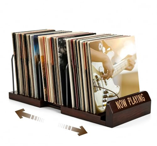 Soporte Vinilos de Madera – Soporte para Vinilos Ajustable para 30-70 LP
