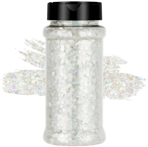 Alaoo 57g Weiß Glitzerpulver Set, Glitzer Set, holografische Pailletten, Kinder Glitzerpulver, Glitzerstreuer für DIY Karten Make-up, Nagelkunst Party Festival
