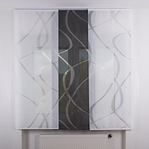 College Gardinen 3er Set Schiebegardine Flächenvorhang inkl. Zubehör (in versch. Längen) Tamina-Teresa II, Farbe:weiß-grau, Vorhanglänge:150 cm, Farbe Paneelwagen:Weiß