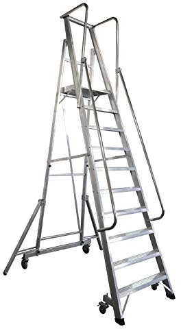 Alixo Escalera Plegable con Plataforma y Guardacuerpos 10 Peldaños Móvil Profesional Serie 2XL-s Negro 150 kg Aluminio