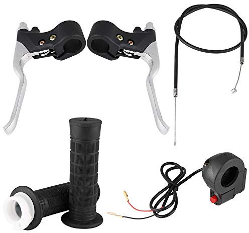 Hlyjoon 1Pair Motorcycle Kill Switch Throttle Handle Grips with Throttle Clamp Cable Aluminum Alloy 7/8in 22mm Antiskid Moto Handlebar Antislip Motorbike Brake Levers Kit for Pocket Bike Mini Moto