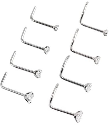 Liuxn 20 Gauge Gebogen Nasen Stud Edelstahl Nasenringe Zirkonia Piercing Körper Schmuck, Schrauben und L Förmig, 8 Stück