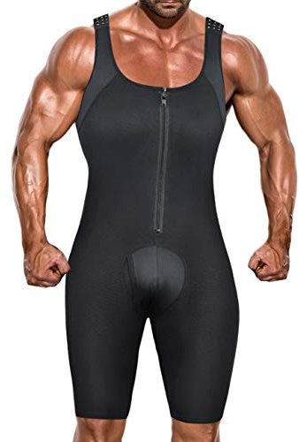 DoLoveY Herren Shapewear Bodysuit Ganzkörperformer Kompressionsanzug Abnehmanzug Atmungsaktiv, Schwarz, 5X-Large