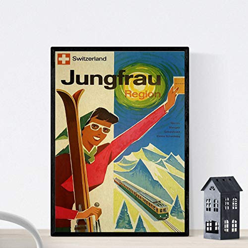 Nacnic Vintage Poster Vintage Poster Europäische Berge. Schweiz, Jungfrau. A4-Format
