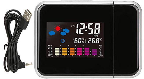 Nikou Electronic Weather Clock with Calendar - Weather Clock Digital Color LED Projection Alarm Clock with Weather Station/Temperature/Humidity/Calendar