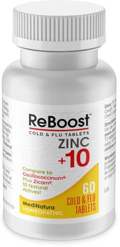 MediNatura ReBoost Cold & Flu Tablets Zinc +10, Lemon Flavor, 60 Count
