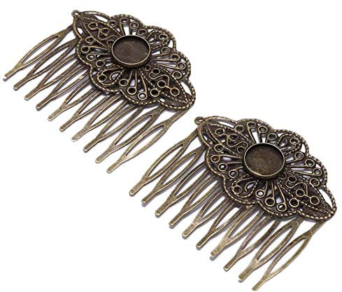 2 Stück Retro geschnitzte Blume Bronze Haarkämme Dekorative Mini-Seitenkämme DIY Brauthaarzubehör, 2 Zoll