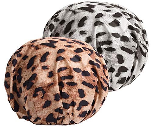 FAELBATY Shower Cap 2 Pack Bath Caps for Women Waterproof and Reusable Elastic Printed Shower Cap Beauty Salon Spa Shower Caps (leopard)