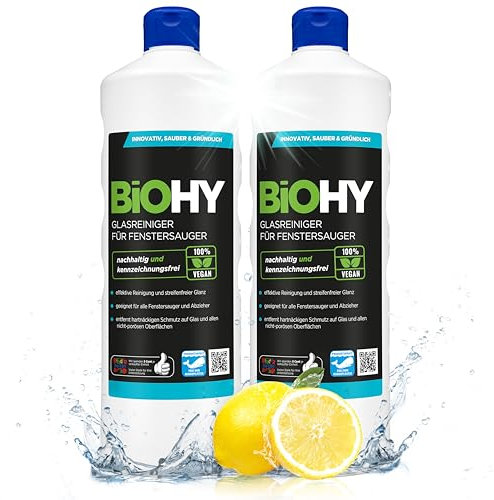 BiOHY Nettoyeur de vitres pour aspirateurs de vitres (2 x 1l Bouteille) | brillant éclatant sur toutes les surfaces | pour un nettoyage sans traces (Fenstersauger)