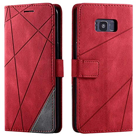SONWO Hülle für Samsung Galaxy S8 Plus, Premium Leder PU Handyhülle Flip Case Wallet Silikon Bumper Schutzhülle Klapphülle für Galaxy S8 Plus, Rot