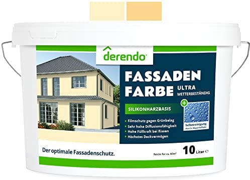 derendo Silikonharz Fassadenfarbe orange mit ULTRA Wetterschutz, 10l, Selbstreinigungeffekt durch Abperleffekt wie beim Lotus Blatt Schutz vor Verunreinigungen (Pastellorange 5-1)
