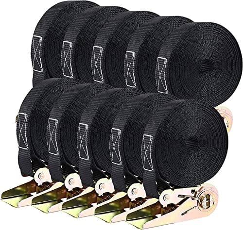 10 Pcs 800kg Cinchas de Amarre Carraca,6m de Largo y 25 mm,Cinchas Correa de Amarre,Eslingas de Carga, Cinta de Amarre con Trinquete,para Baca Coche, Surf, Bici, Kayak, Moto Resistente,Negro