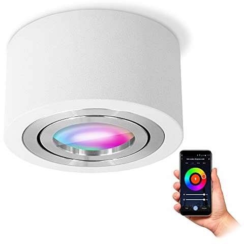 SSC-LUXon LUZA Bad Aufbauspot LED flach weiß IP44 inkl. Smart RGB+ WLAN LED - Spot Deckenstrahler kompatibel mit Alexa, Siri & Google