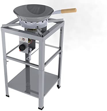 Professional Hockerkocher HK2000EV2 11kW aus Edelstahl für Flüssiggas, incl. Schlauch und Regler 50mbar B:460mm x T:460mm (Standgerät mit WOK und Ring)