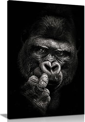 Panther Print Fine Art Prints Black Monochrome Gorilla Close Up Portrait Artistic Framed Canvas Print, Pictures for Home Walls, Bedroom, Living Room & Bathroom Decor 91x61cm (36x24in)