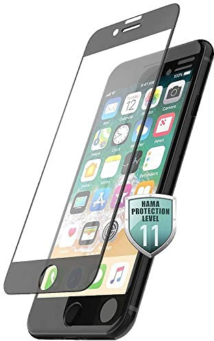 Hama Hartglas für Apple iPhone 7/8/SE 2020/SE 2022 '3D-Full-Screen' (Displayschutz, Härtegrad 10H, Dicke 0,33 mm, einfache Anbringung, kratzfest, Anti-Fingerprint) schwarzer Rand