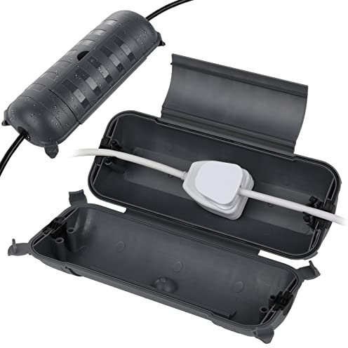 [2 PACK] RESTMO Outdoor IP44 Waterproof Connection Box (29 × 11 × 7.5cm), Weatherproof Extension Lead Cover, Safety Seal Enclosure for Holiday Lights, LED Strips, Power Tools, Fountain, Grey