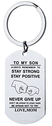 Skcess Schlüsselanhänger Jungs Edelstahl, Schlüsselanhänger Ring Gravur to My Son Remember.. Stay Strong Schlüsselanhänger Silber 1 Pcs