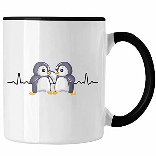 Trendation - Pinguin Tasse Herzschlag Geschenkidee Mädchen (Schwarz)