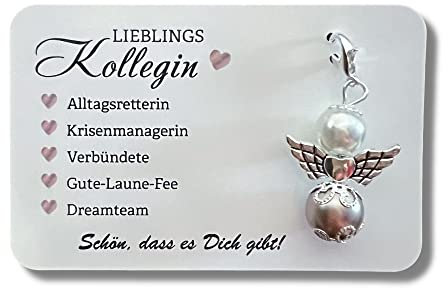 Schutzengel KOLLEGIN Schlüsselanhänger Geschenk Lieblings-Kollegin Perlenengel Karte Glücksbringer (Braun)