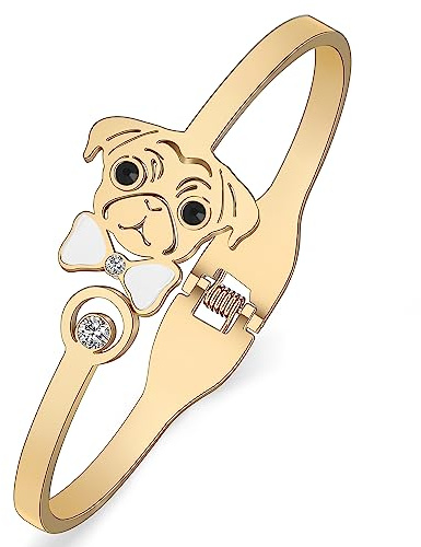 WEVENI Cute Mops Geschenke für Mops Liebhaber Edelstahl Muschel Mops Armband Manschette Armreif 18K Gold Haustier Hund Armreifen Schmuck (Vergoldet)